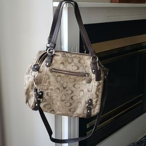 COACH tan/brown fabric crossbody
